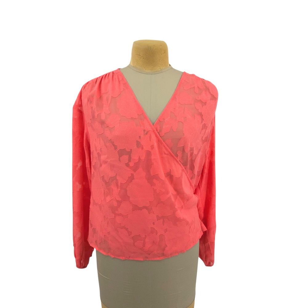 Lane Bryant Coral Pink Floral‎ Burnout Faux Wrap Blouse Top
